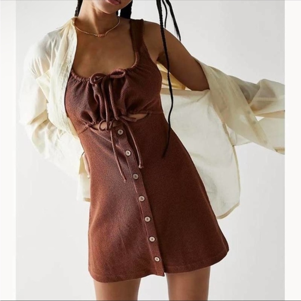 Free People Beach Olivia Corduroy Mini Dress in Terracotta Size S NWOT